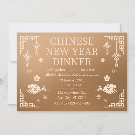 Elegant brons Chinees Nieuwjaarsdiner Kaart (Voorkant)