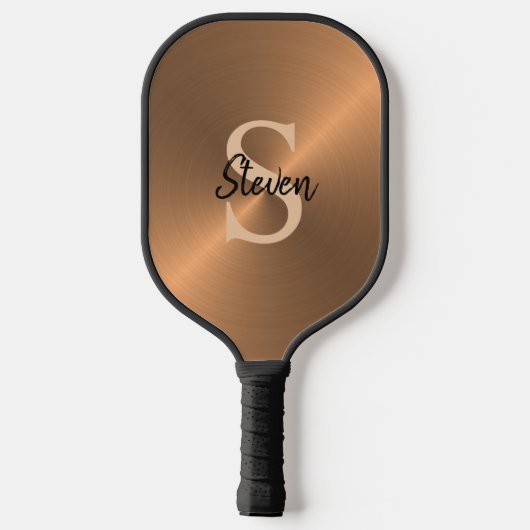 Elegant Brons Metallic Monogram Naam Mannen Pickleball Paddle (Achterkant)