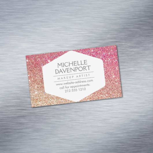 Elegant Brons/Roze Glitter Magnetisch Visitekaartj Visitekaartje Magneet (Voorbeeld)
