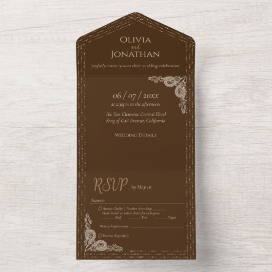 Elegant Bronz  Alle in één bruiloft Uitnodiging (Binnen)