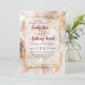 Elegant Bronze and Gold Marble Wedding Invitation Kaart (Staand voorkant)