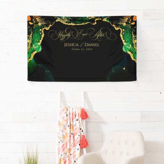 Elegant Bronze Black Green Gold Weduwachtergrond Spandoek (Insitu)