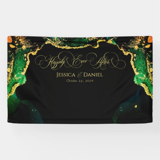 Elegant Bronze Black Green Gold Weduwachtergrond Spandoek (Horizontaal)