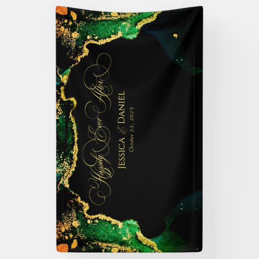 Elegant Bronze Black Green Gold Weduwachtergrond Spandoek (Verticaal)