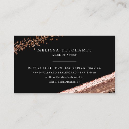 Elegant Bronze Blush Black make up Stroke Visitekaartje (Achterkant)
