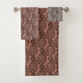 Elegant Bronze Brown Curly Swirls Towel Set Bad Handdoek (Insitu)