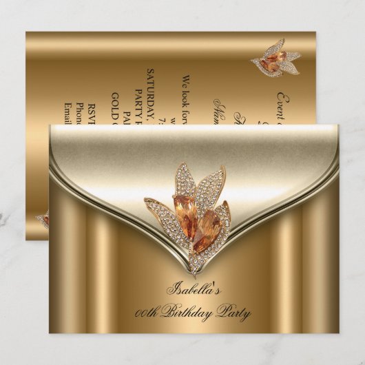 Elegant Bronze Brown Gold Birthday Party Kaart (Voorkant / Achterkant)