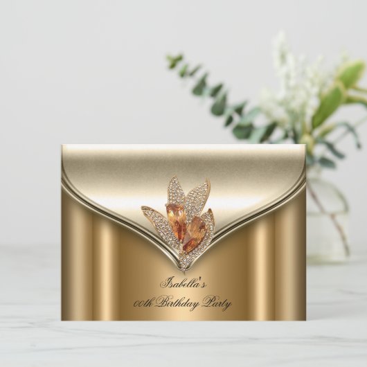Elegant Bronze Brown Gold Birthday Party Kaart (Staand voorkant)