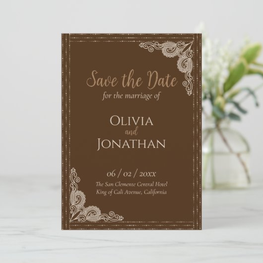Elegant Bronze bruiloft Save the Date Kaart (Staand voorkant)