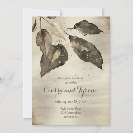Elegant Bronze & Champagne Gold Five Leaf Wedding Kaart (Voorkant)