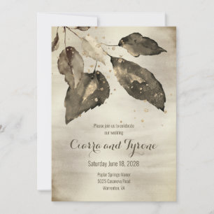 Elegant Bronze & Champagne Gold Five Leaf Wedding Kaart