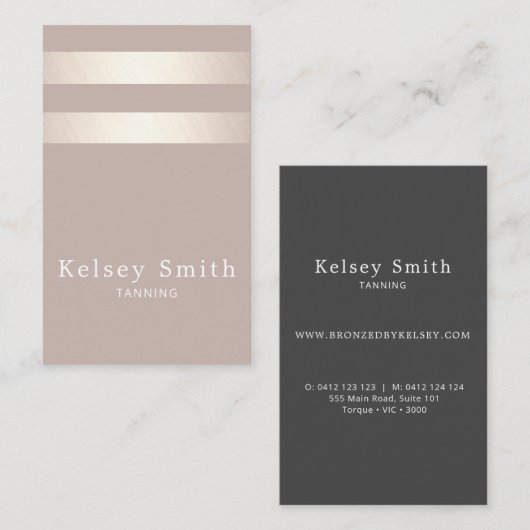 Elegant Bronze en Faux Gold Foil Stripe Visitekaartje (Voorkant / Achterkant)