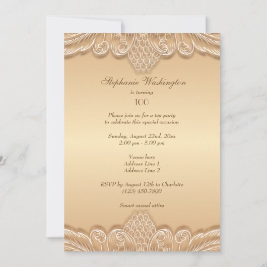 Elegant Bronze French Lace 100th Birthday Kaart (Achterkant)