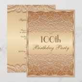 Elegant Bronze French Lace 100th Birthday Kaart (Voorkant / Achterkant)