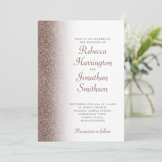 Elegant Bronze Glitter Script Weddenschap Kaart (Staand voorkant)