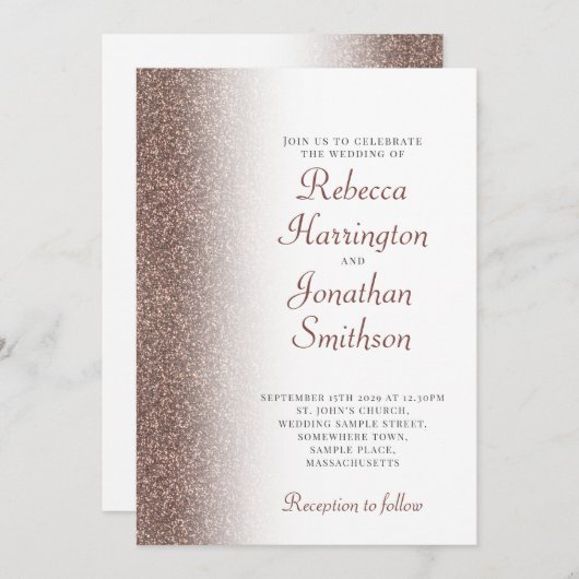 Elegant Bronze Glitter Script Weddenschap Kaart (Voorkant / Achterkant)