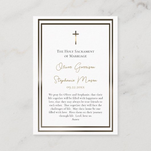 Elegant Bronze Leaves Catholic Wedding Prayer Card Plaatskaartje (Achterkant)