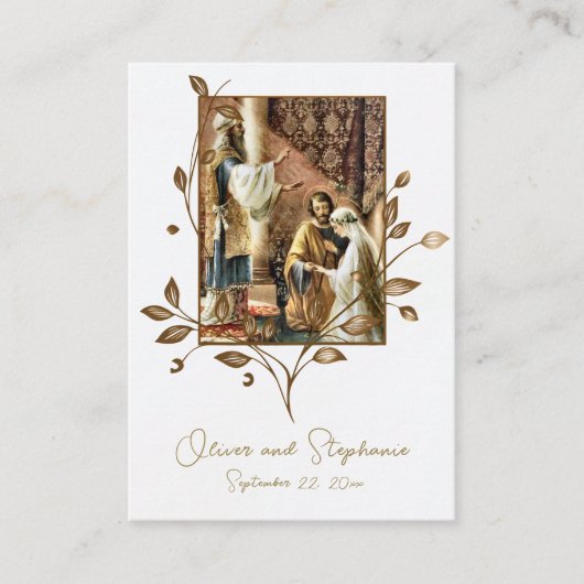 Elegant Bronze Leaves Catholic Wedding Prayer Card Plaatskaartje (Voorkant)