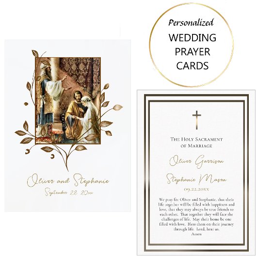 Elegant Bronze Leaves Catholic Wedding Prayer Card Plaatskaartje
