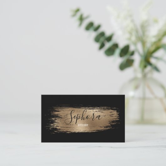 Elegant Bronze Metallic Folie Paint Stroke Visitekaartje (Staand voorkant)