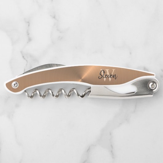 Elegant Bronze Metallic Monogram Naam Kurkentrekker (Achterkant)