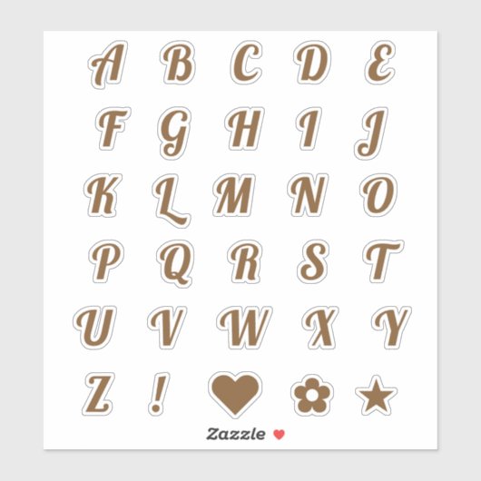 Elegant Bronze Script Capital Letters Alphabet Sticker (Vel)