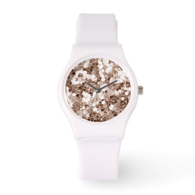 Elegant Bronze White Glitter look Horloge (Voorkant)
