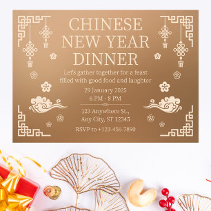 Elegant Bronzen Chinees Nieuwjaarsdiner Kaart