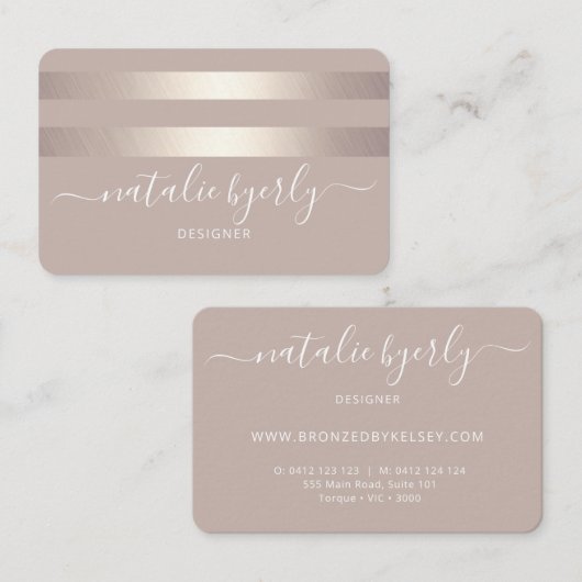 Elegant bronzen en scriptlettertype visitekaartje (Voorkant / Achterkant)