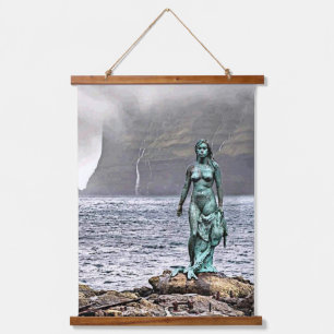 elegant bronzen zeemeerminstandbeeld hangend wandkleed