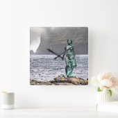 elegant bronzen zeemeerminstandbeeld vierkante klok (Huis)