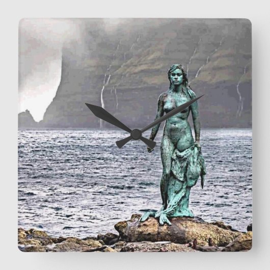 elegant bronzen zeemeerminstandbeeld vierkante klok (Voorkant)