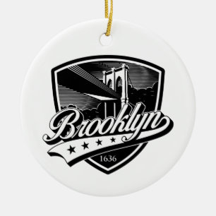 Elegant Brooklyn Schild en Swoosh Design Keramisch Ornament