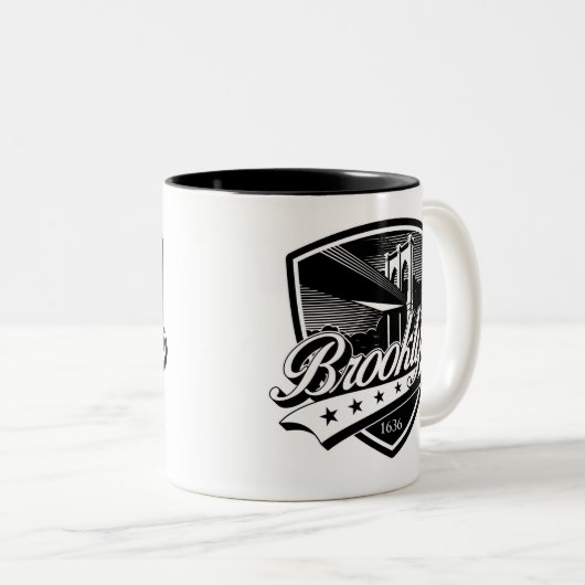 Elegant Brooklyn swoosh logo ontwerp Tweekleurige Koffiemok (Voorkant rechts)