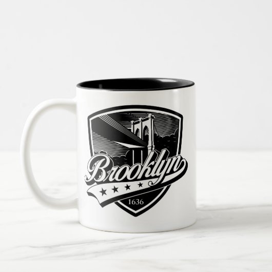 Elegant Brooklyn swoosh logoontwerp Tweekleurige Koffiemok (Links)