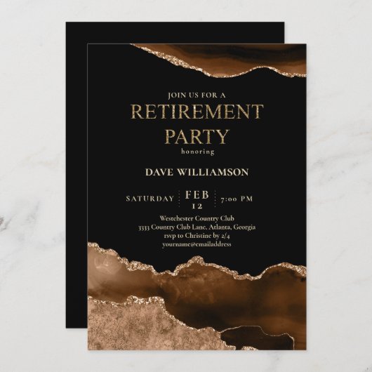 Elegant Brown Agate Gemstone Retirement Party Kaart (Voorkant / Achterkant)