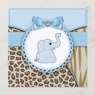 Elegant Brown and Blue Elephant Baby shower Kaart