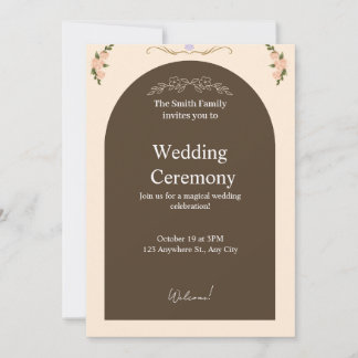 Elegant Brown Arch Floral Wedding Invitation | Min Kaart