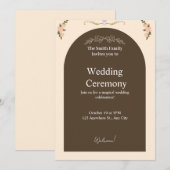 Elegant Brown Arch Floral Wedding Invitation | Min Kaart (Voorkant / Achterkant)