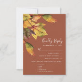 Elegant Brown Autumn Foliage Modern Wedding RSVP Kaartje (Voorkant)