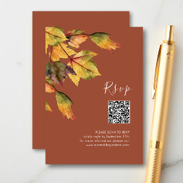 Elegant Brown Autumn Foliage QR Code RSVP Informatiekaartje