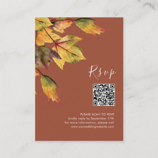 Elegant Brown Autumn Foliage QR Code RSVP Informatiekaartje (Voorkant)