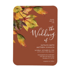 Elegant Brown Autumn Foliage Wedding Uitnodiging Magneet