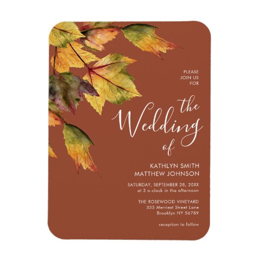 Elegant Brown Autumn Foliage Wedding Uitnodiging Magneet (Verticaal)