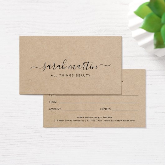 Elegant Brown Beauty Salon Gift Certificate Visitekaartje (Bureau)