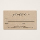 Elegant Brown Beauty Salon Gift Certificate Visitekaartje (Achterkant)