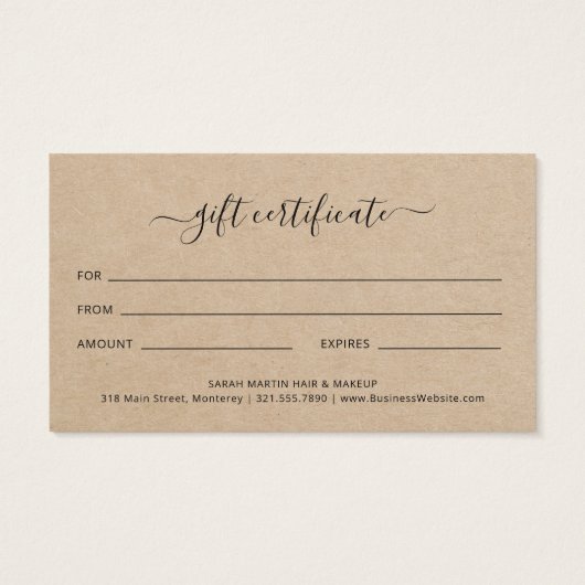 Elegant Brown Beauty Salon Gift Certificate Visitekaartje (Achterkant)