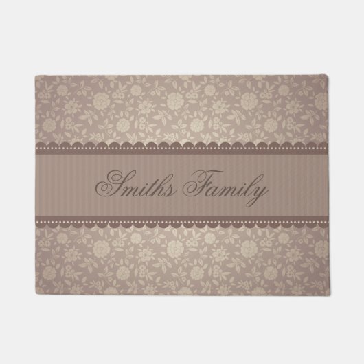 Elegant Brown beige Floral Gepersonaliseerd Tekst Deurmat (Voorkant)