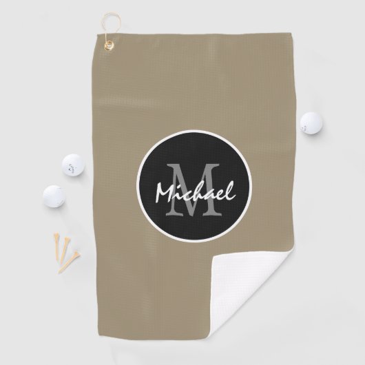 Elegant Brown Black Gepersonaliseerd Monogram Mann Golfhanddoek (Insitu)