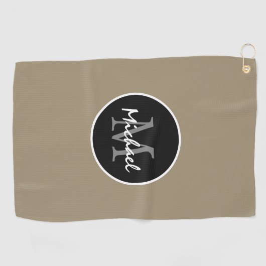 Elegant Brown Black Gepersonaliseerd Monogram Mann Golfhanddoek (Horizontaal)